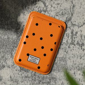 TEMU 아이폰 16/15/14/13/12 Pro Max용 고급 자석 카드 홀더 - 신발끈 패턴으로 디자인된 블랙 도트 패턴 지갑 액세서리, 신용 카드 컴파트먼트, 안감 및 슬립 포켓 포함