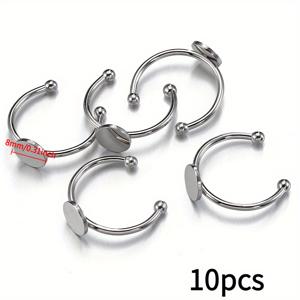 TEMU 10개 MINGXUAN 빈 조절 가능한 오픈 링 홀더 - 304 스테인리스 스틸 DIY 주얼리 만들기 부품, 용접 및 접착제 호환 가능 라운드 플랫 링 (펜던트, 각인, 인레이용), 주얼리 제작 재료, 펜던트 공예, 매끄러운 광택 마감, 심플한 다용도 디자인, 메탈릭 피니시|반지사이즈