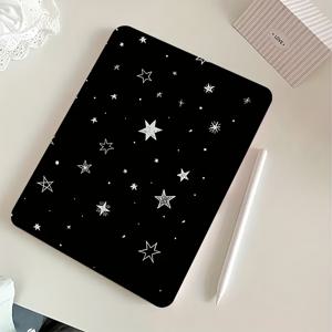 TEMU 블랙 스타 아이패드 보호 케이스, 2021년형 모델용 사이드 스탠드 포함, 10.2인치 카툰 에어5 태블릿 커버, 펜슬 슬롯 12.9 애플 투명 방수 프로11/에어4세대/에어5세대 10.9/7/8/9 2024/5세대 6세대 아이패드 에어6 7