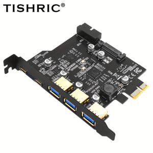TEMU 티시릭 PCIe USB 1X to Type-E 확장 카드 - 3x USB3.0 & 2x Type-C 포트, 듀얼 전원 공급 장치, USB 3.2 Gen 2 (최대 5Gbps), 데스크탑 PC용 SATA 전원 지원