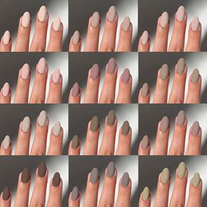 TEMU 동일한 스타일이지만 색상이 다른 풀 커버리지 짧은 타원형 인조 손톱 288개 세트입니다. 무광 마감이 특징이며, 탈부착 가능한 프레스온 네일로, 여성의 외모를 향상시키고 일상복으로 적합합니다.