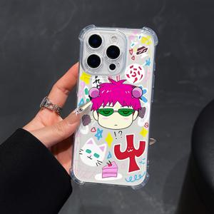 TEMU 사이키 쿠소의 귀여운 키티 보이 아이폰 케이스 16 15 14 11 프로 맥스 X XR XSMAX 8 11 플러스용, 방탄 투명 소프트 백 커버
