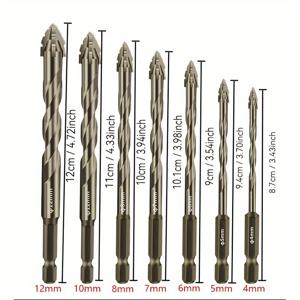 TEMU 7개 카바이드 팁 드릴 비트 세트 - 사면 톱니형, 건식벽, 타일, 세라믹, 유리, 대리석, 콘크리트 및 스테인리스 스틸용 경화강 - 날카로운 펀칭, 정확한 위치 선정, 건식벽 드릴링 | 톱니형 드릴 비트 | 카바이드 인서트