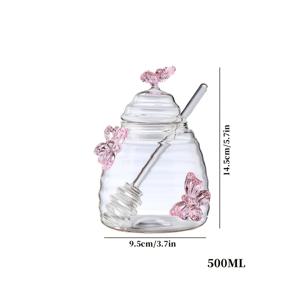 TEMU 1pc 우아한 나비 주제 꿀병 - 뚜껑 및 스티러 포함, 고보로실리케이트 유리, 열 저항, 둥근 입, 꿀 보관용 대용량 저장 용기, 주방 장식, 꿀 보관|나비 장식|유리 꿀병