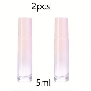 TEMU 2개 라이트 핑크 그라데이션 유리 롤러 병, 5ml/10ml 리필 가능한 에센셜 오일 및 향수 애플리케이터, 두꺼운 내구성 있는 유리와 소프트 핑크 캡, 여행이나 일상 사용을 위한 휴대용 및 누출 방지 디자인, 휴대용 향수 애플리케이터 | 컴팩트 컨테이너 | 두꺼운 유리 구조, 향수 여행용 리필 가능