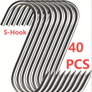 TEMU 40개 5.5인치 스테인레스 스틸 S-후크 세트, 현대적인 벽걸이 S-후크, 날카로운 디자인, 쉬운 설치, 가정용, 레스토랑, 주방, 냄비, 팬, 가방, 컵, 가정 장식, 금속 재질