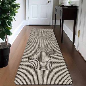 TEMU 1pc 현대적인 고급 주방 매트, 1.1cm 두께, 미끄럼 방지 및 내구성 있는 폴리에스터 섬유 바닥 매트, 우아한 검은색 & 흰색 스와일 패턴 - 주방, 거실, 포ーチ, 발코니에 적합 - 기계 세척 가능, 홈 데코 매트 | 우아한 바닥 매트 | 내구성 있는 바닥 커버, 주방 바닥 장식