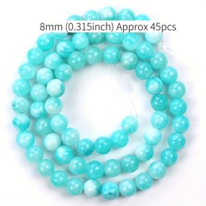 TEMU 블루 화이트 아마존아이트 칼세도니 스톤 루스 라운드 비즈 | 주얼리 제작 팔찌 액세서리용, 15인치, 사이즈 4/6/8/10/12mm, 브랜드: ASVRAI U