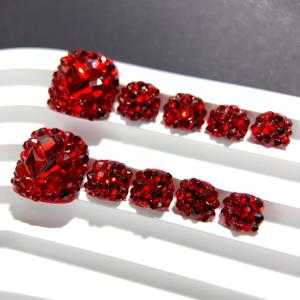 TEMU 10개 대형 레드 풀 라인스톤 반짝이는 화려한 프레스온 인조 손톱 - 봄 여름 파티 생일 선물용