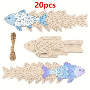 TEMU 20개 나무어린魚 스티커 - DIY 공예품, 열린 구멍이 있는 빈 나무어린魚, 쉽게 걸 수 있는 어린魚, 바다 주제 파티 및 집 장식에 이상적, 인사 카드, 표지 및 더 많은 것을 만드는 데 이상적, 파티 장식 | 만화어린魚 디자인 | 쉽게 걸 수 있는 기능, 어린魚 벽화
