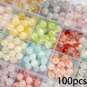 TEMU 100개/500개 패션 밝은 색상 8mm 젤리 유리 비즈, DIY 보석 만들기 목걸이 팔찌 귀걸이, 다양한 무작위 색상