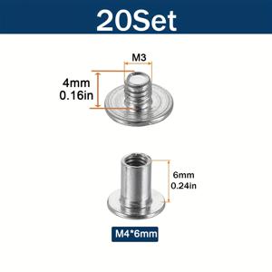 TEMU 인조 가죽 가방, 부츠, DIY 애호가, 앨범 테이블 메뉴 고정용 슬롯형 벨트 나사와 스티드 리벳 시카고 나사를 포함한 20세트 스테인리스 바인딩