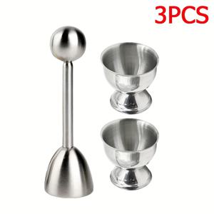 TEMU 3/5pcs 유럽 계란 껍질 오프너 세트 - (1 스테인레스 스틸 계란 껍질 오프너 및 2/4 스테인레스 스틸 계란 컵), 부드러운 삶은 계란을 위한 계란 도구 세트, 가정용 아침 식사 및 레스토랑 장식 및 가정용 주방 도구에 적합합니다.
