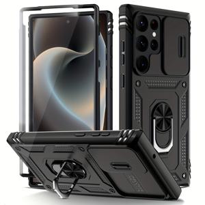 TEMU 폰 케이스: 갤럭시 S25 S24FE S23FE S22 S21FE S20FE 울트라 플러스 A56 A55 A54 A36 A35 A34 A26 A25 A24 A16 A15 A13 A06 5G 4G용 충격 방지 케이스, 360° 회전 금속 스탠드, 윈도우 렌즈 커버 보호, 자석 브래킷 기능