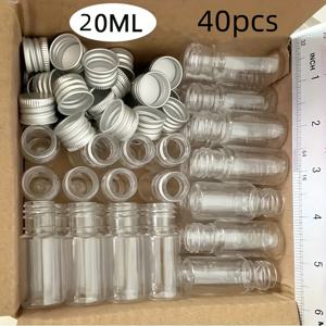 TEMU 무취 미니 샘플용 병 40개 세트 (알루미늄 스크류 캡 포함) - 누출 방지 재충전 가능 컨테이너, 씨앗/잉크/에센셜 오일 용량 20ml 투명 플라스틱 바이얼, 고안전성 PE 가스켓