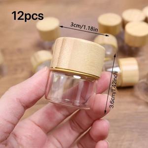 TEMU 12개입 미니 밀폐 유리 병, 우아한 우드 그레인 뚜껑 포함 | 여행, 캠핑, 향신료, 네일 아트, 귀걸이, 페인트, 글리터 및 작은 물품 보관에 적합 | 컴팩트 디자인 | 뚜껑 잠금