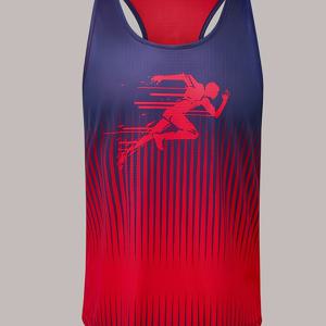 TEMU 남성용 퀵드라이 운동 탱크탑 - 스프린팅 피규어 그래픽, 통기성 흡습 원단, 슬림핏, 그라데이션 컬러 디자인, 체육관 및 캐주얼 착용용, 반투명 소재, 중간 탄력