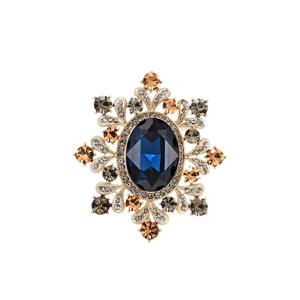 TEMU 빈티지 코트 스타일 브로치 - 오벌 블루 합성 보석, 꽃무늬 헤일로 & 골든톤 메탈워크, 정교한 디테일, 남녀 공용 럭셔리 코사지 핀 (코트·파티·웨딩 선물용)