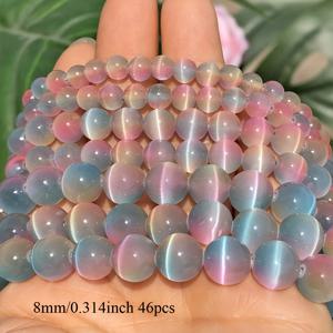 TEMU 6/8/10mm 마카롱 그라데이션 홀 블루 핑크 캣아이 비즈 루즈 스페이서 비즈 비즈&비즈 어소트먼트 주얼리 만들기 DIY 팔찌 목걸이 액세서리 15인치