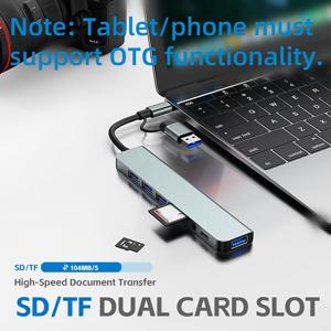 TEMU 8-in-2 다기능 허브 | USB 3.0 + USB-C + SD/TF + 3.5mm 오디오 포트, 스마트폰, 태블릿 및 컴퓨터를 위한 비디오 및 오디오 출력을 위한 무지기 멀티 포트 협력 지원|태블릿PC