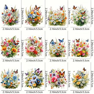 TEMU 12pcs 봄 야생 꽃 UV DTF 스티커 - 생동감 있는 나비 및 꽃 디자인, 높은 품질의 자체 접착식 비닐, 컵, 유리병, 병, 견고한 플라스틱 재질, DIY 장식, DIY 장식 | 생동감 있는 나비 디자인 | 견고한 플라스틱 스티커, 나비 장식