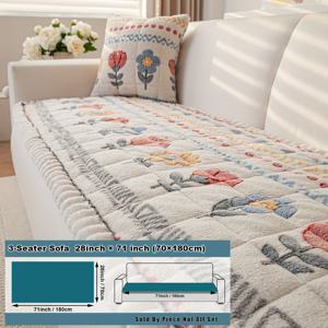 TEMU 1pc 현대 플러시 꽃무늬 & 토끼 패턴 소파 커버 - 애완동물 친화적, 밀도 높은 엣지 디자인, 의자, 러브시트, 3인용 및 섹셔널 소파와 호환, 기계 세척 가능, 거실 및 침실용 아늑한 장식, 거실 장식 | 아늑한 홈 액센트 | 부드러운 폴리에스터 커버, 거실용 소파 커버