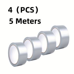 TEMU 방수 다목적 실버 헤비듀티 파이프라인 테이프 4개 세트, 실내외 및 수리용, 포장 및 차광에 적합, 폭 4.8센티미터, 길이 5미터/10미터/20미터