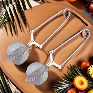 TEMU 1/2개 헤비듀티 스테인리스 스틸 티 인퓨저 - 프레스 핸들 & 미세망 필터 - 루즈티, 허브, 과일/꽃차 블렌드용 차 거름망 - 프레스 작동, 가정용 차 필터