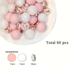 TEMU 60개 실리콘 비즈 세트, 검정색, 흰색, 회색, 핑크색, 로즈 레드 단색 원형 실리콘 비즈 및 스페이서 비즈, DIY 보석 만들기 목걸이 팔찌 열쇠고리 비즈 체인 수공예에 완벽합니다.