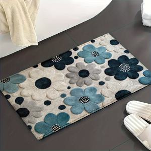TEMU 1개 고급 꽃무늬 도어 매트 - 부드러운 마이크로화이버, 빠른 건조 및 흡수력 우수, 미끄럼 방지 밑면, 욕실·주방·침실·현관용 - 완벽한 홈 데코 선물, 휴일 선물 추천