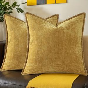 TEMU 2개 럭셔리 셔닐 벨벳 쿠션 커버 45x45cm & 50x50cm, 스티치 가장자리 및 지퍼 클로저가 있는 팜하우스 장식용 베개 커버, 혼합 색상 - 봄 여름 그린, 가을 옐로우 오렌지, 소파 침대 RV 베이 윈도우용, 텍스처드 랙커 커버, 정교한 지퍼 디테일, 홈 데코, 손세탁 전용, 아늑한 홈 스타일링|베개커버