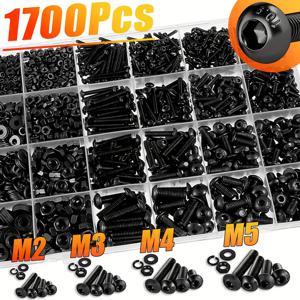 TEMU 1700개 헥스 버튼 헤드 머신 스크류 어소트먼트 키트, M2 M3 M4 M5 미터법 볼트 및 너트 세트와 잠금 & 플랫 와셔 포함, 10.9 등급 합금강 미터법 볼트 어소트먼트 케이스