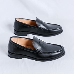 TEMU JASONSTAR 남성 슬립온 로퍼 - 풀그레인 가죽 느낌 (진품 같은) 상단, 탄력적 핏, 광택 블랙 - 웨딩, 오피스 & 캐주얼용 - 사계절 라운드 토 로퍼 (끈/벨트 없음)