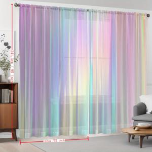 TEMU 2개입 무지개빛 드림 스타일 프린트 쉬어 커튼, 스타일리시하고 다이나믹한 디자인, 로드 포켓 포함, 주방, 카페, 거실, 발코니 및 정원에서 가정용으로 적합.