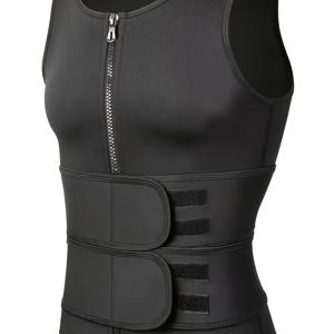 TEMU 남성용 블랙 스포츠 코르셋, 이중 조절 가능한 벨트 - 무소매, 체중 트레이닝 및 홈 헬스용 지퍼 디자인, 통기성이 좋은 소재, 복싱 및 근력 훈련을 위한 지원적인 핏, 체육관 액세서리, 세련된 스포츠 의류, 안전한 지퍼 클로저|스포츠|악세사리|민소매