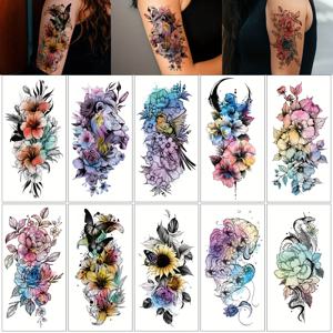 TEMU 10개 여성용 임시 바디 스티커, 생동감 넘치는 꽃, 나비, , 해파리, 뱀, 사자 디자인, 반팔 방수 리얼리스틱 헤나 데칼, 파티 메이크업, 여성용 타투 스티커, 페스티벌 액세서리, 이벤트 장식, 모티프, 해파리 아트, 방수 데칼, 고품질 프린트, 세미에스테틱 타투, 임시 타투, 타투 애호가, 창의적인