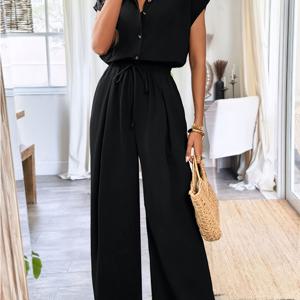 TEMU 여성 솔리드 컬러 와이드 레그 점프수트 (봄/여름)