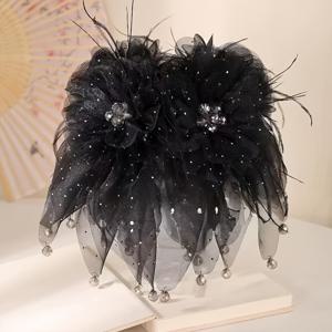 TEMU 여성용 일상 사용, 포니테일, 부품, 특별한 기회에 적합한 우아한 인조 깃털 헤어 클리프, 큰 미끄럼 방지 프린트 헤어웨어, 귀걸이, 가벼운 고급 헤어핀, 부품 홀더, 장식 헤어 액세서리 (장식 액세서리의 색상과 위치는 무작위)