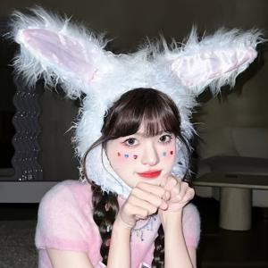 TEMU 여성용 만화 토끼 귀 모자 - 신축성 있는 가벼운 겨울 비니, 조절 가능한 끈, 부드러운 통기성 귀, 의상 파티 및 추수 감사절 장식, 재미있는 휴일 헤드피스, 귀여운 모자, 축제용 액세서리, 재미있는 디자인, 유연한 소재|모자