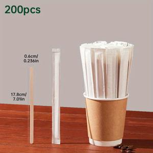 TEMU 100개/200개 나무 커피 휘슬 17.8cm/7.01인치 긴 손잡이 일회용 음료 섞기, 뜨거운 및 차가운 음료에 적합 - 가정, 가정용 상업 사용, 사무실, 레스토랑, 친구에게 19개의 선물에 적합한 완벽한 선택