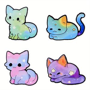 TEMU 4개 세트 귀여운 고양이 에나멜 핀 - 갤럭시 별하늘 무지개 브로치, 4가지 독특한 포즈 & 표정, 백팩·가방·모자·카라용 내구성 금속 배지, 장식 액세서리, 고품질 에나멜, 튼튼한 구조, 재미있는 소품, 컬렉터를 위한 캐릭터 액세서리
