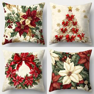TEMU 4pcs 세트, 크리스마스 토우 베개 커버, 베개 케이스, 17.7in*17.7in, 단면 인쇄, 크리스마스 장식, 소파 허리 커버, 베개 코어가 없는 토우 베개 커버