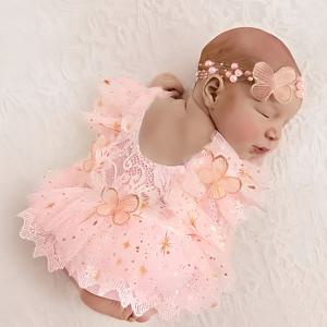 TEMU 2개 세트 신생아 사진 촬영용 나비 반짝이 별 장식 진주 헤어밴드 포함 여아 롬퍼|신생아옷