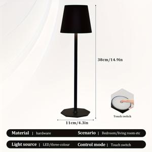 TEMU 무선 램프, 휴대용 LED 램프, USB 배터리 구동, 3색 무단계 조광 기능, 레스토랑/침실/바/야외 파티/캠핑/커피숍 야간 조명 (블랙)