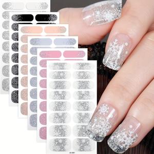 TEMU 6장 글리터 네일 폴리쉬 스트립, 간편한 자가 접착 DIY 네일 스티커, 프레스온 네일, 여성용 홈 DIY 네일 아트 용품|네일스티커