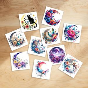 TEMU 10장/세트, 신비한 달, 장미 임시 문신, 반짝이는 빛나는 패턴의 재미있는 문신, 고양이와 달, 모란, 자스민, 남녀 메이크업 문신, 3-5일 지속 방수, 깜짝 휴일 선물