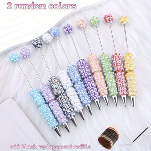 TEMU 12개 세트(2개 DIY 펜 + 10개 검정색 리필) 럭셔리 헤비 인더스트리 보석 인조 주얼리 만들기 키트 구슬 펜 볼펜 DIY 펜 액세서리 창의적인 문구류