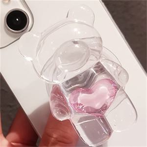 TEMU 한국 귀여운 사랑의 하트 3D 곰 투명 폰 홀더 그립 토크 지원 아이폰 16 프로 맥스 액세서리 접이식 손가락 반지 스탠드|그립톡