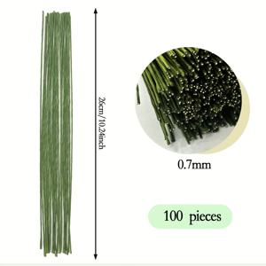 TEMU 26cm / 10.25인치 플로럴 와이어 스템 100개입 - 공예, 조화, 홈 데코용 종이 포장 철사 스템, 내구성이 뛰어난 22 게이지 / 0.7mm 녹색 와이어 재질, 화환 제작, 장식 공예에 적합