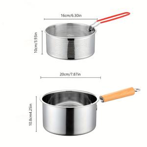 TEMU 대형 내구성 스테인리스 스틸 프라이팬 - 내장 필터 포함, 상업용 및 가정용 주방 사용 가능, 뚜껑 포함, 전기레인지/스토브 호환, 쉬운 오일 배수 시스템, 튀김·볶음·끓이기에 적합, 레스토랑 및 가정용, 논스틱 코팅, 인체공학적 손잡이 디자인, 내구성 강화 구조, 전문 요리사용, 현대식 조리 도구